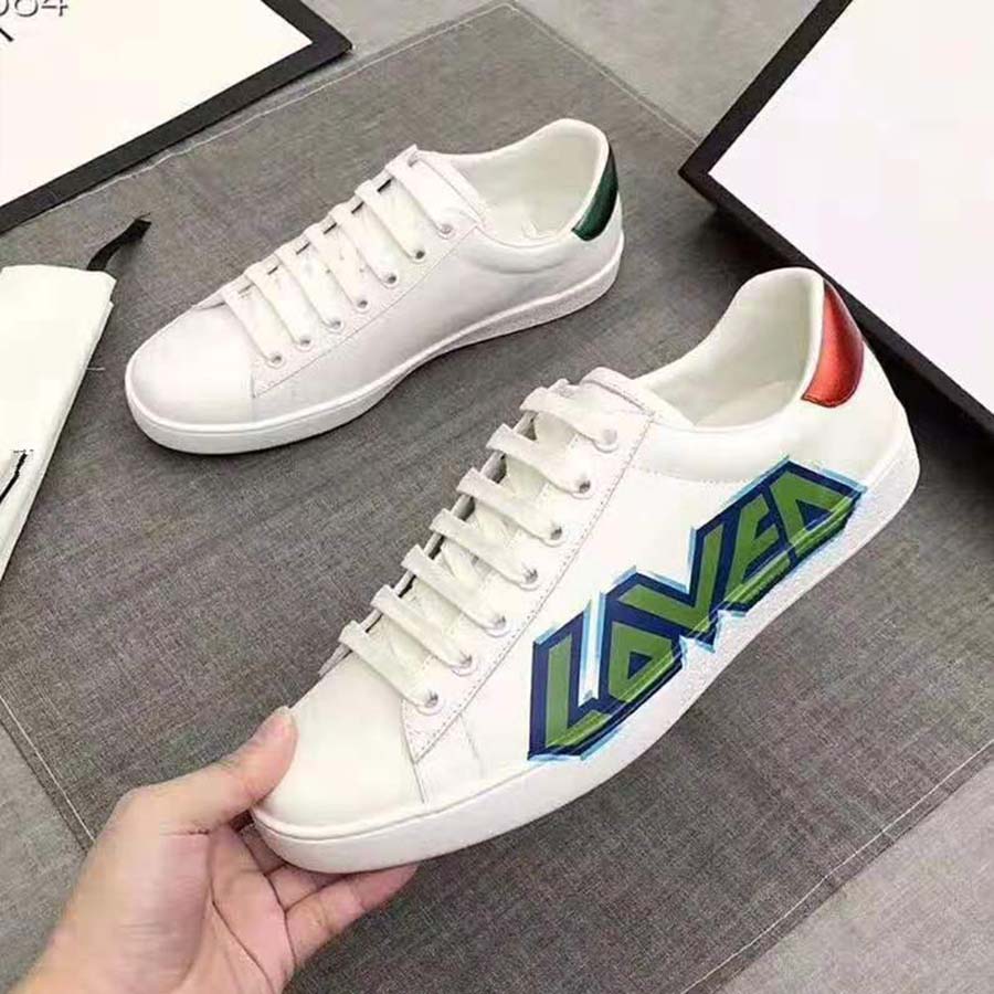 G*u*i men ace sneaker with loved print-white