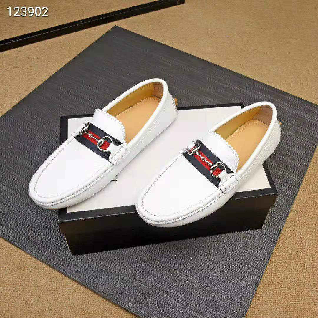 G*u*i men leather driver with web-white