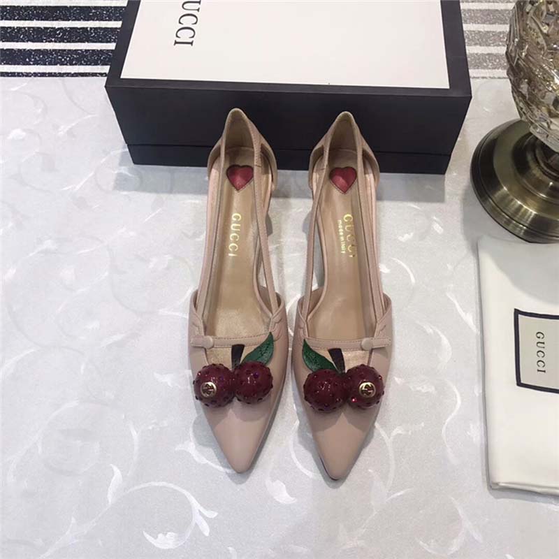 G*u*i women leather cherry pump shoes-pink