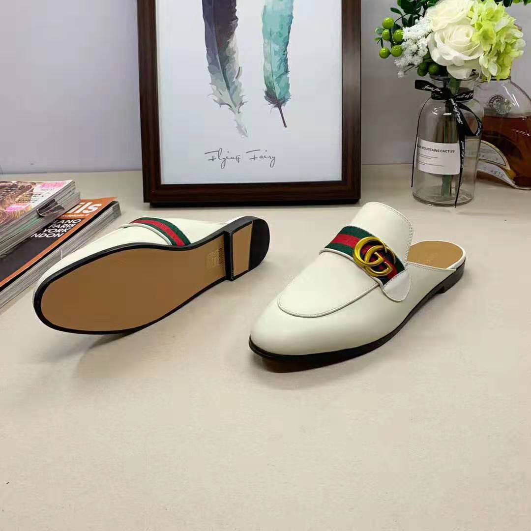 G*u*i women leather loafer with gg web-white