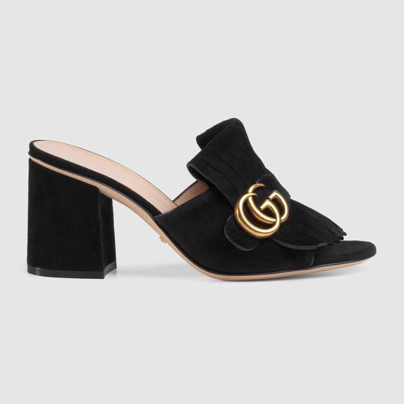 G*u*i women suede mid-heel slide 75mm heel-silver