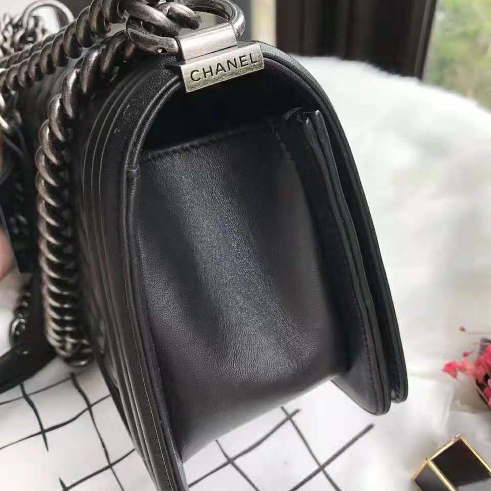 Chanel Boy Chanel Handbag in Calfskin & Ruthenium-Finish Metal-Black