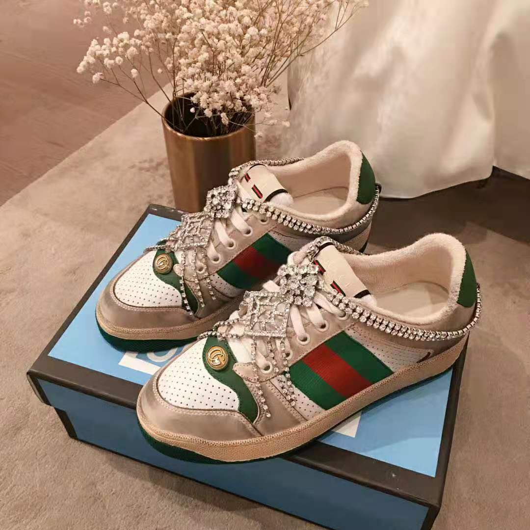 G*u*i women’s screener sneaker with crystals 3.6cm height-green