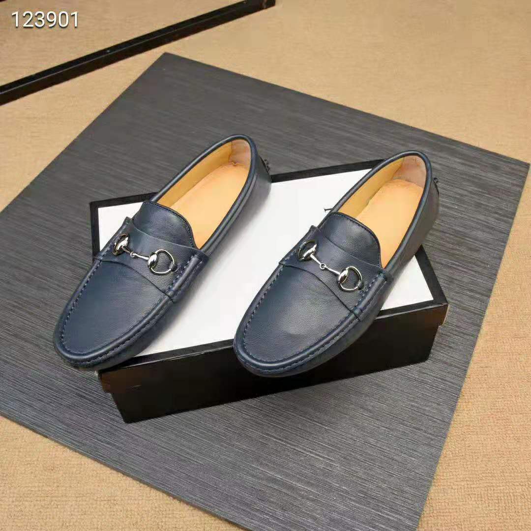 G*u*i men leather driver with horsebit-navy