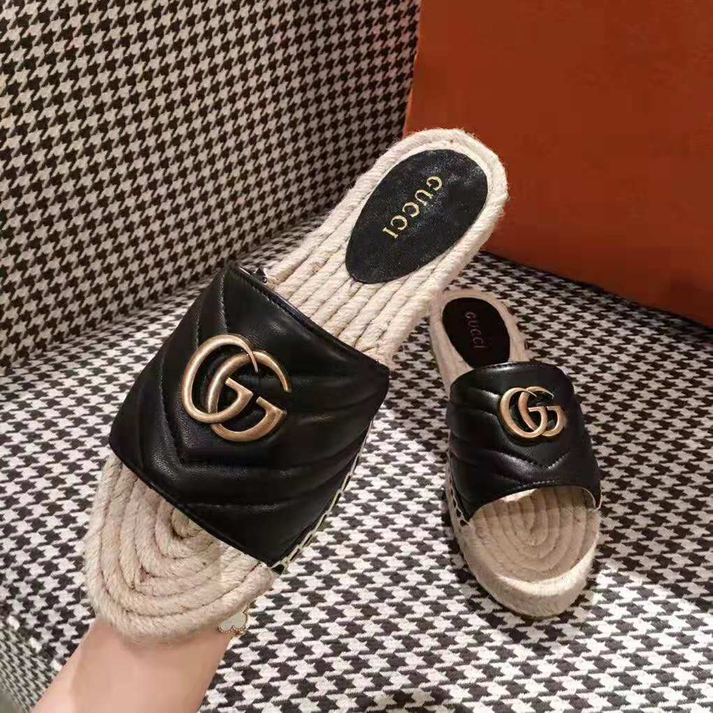 G*u*i women leather espadrille sandal-black