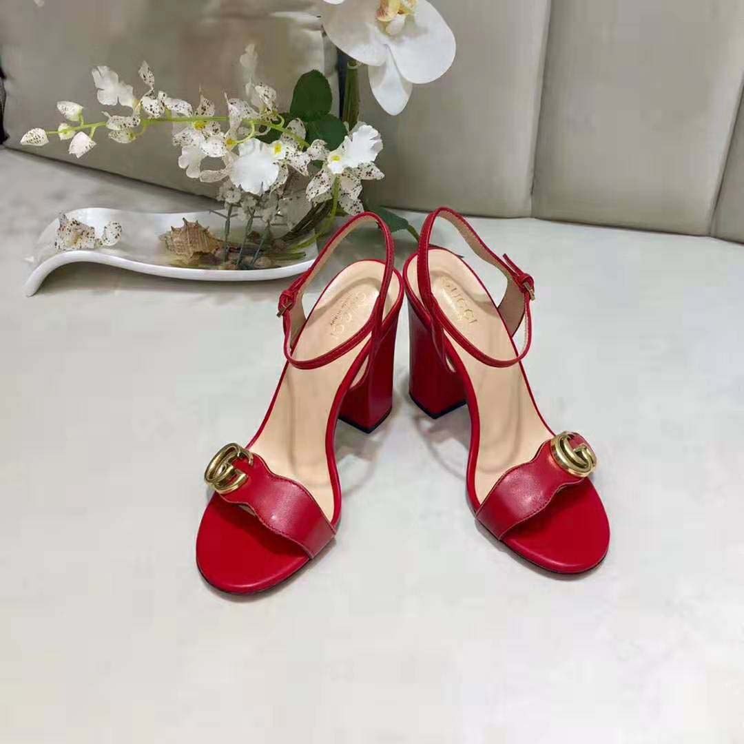 G*u*i women leather mid-heel sandal-red