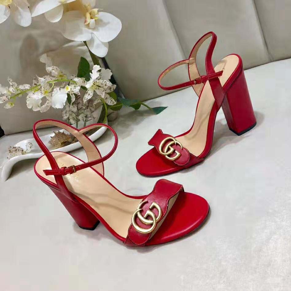G*u*i women leather mid-heel sandal-red