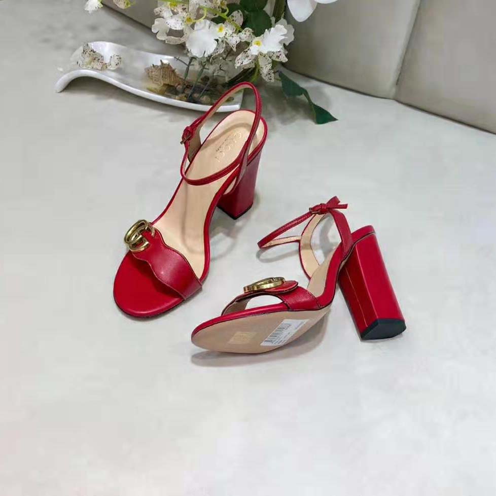 G*u*i women leather mid-heel sandal-red