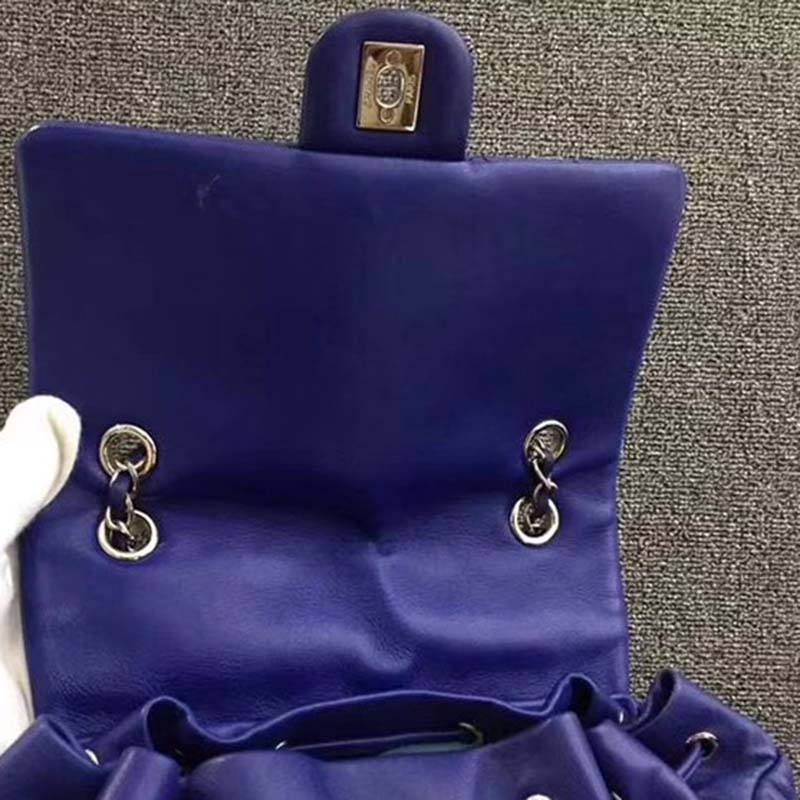 chanel women backpack in embossed Di*m*nd pattern goatskin leather-purple
