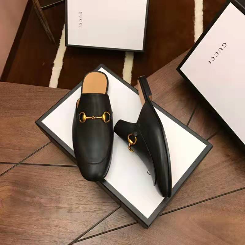 G*u*i men leather horsebit slipper 1.3 cm heel-black
