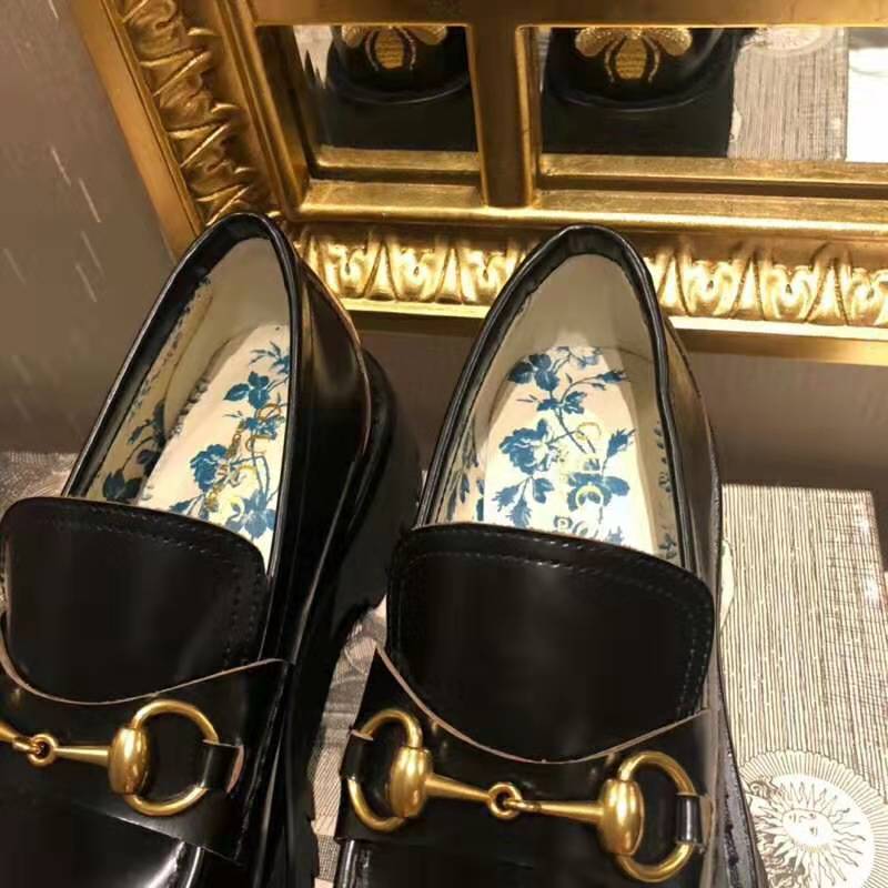 G*u*i men leather lug sole horsebit loafer in black leather 4.6 cm heel