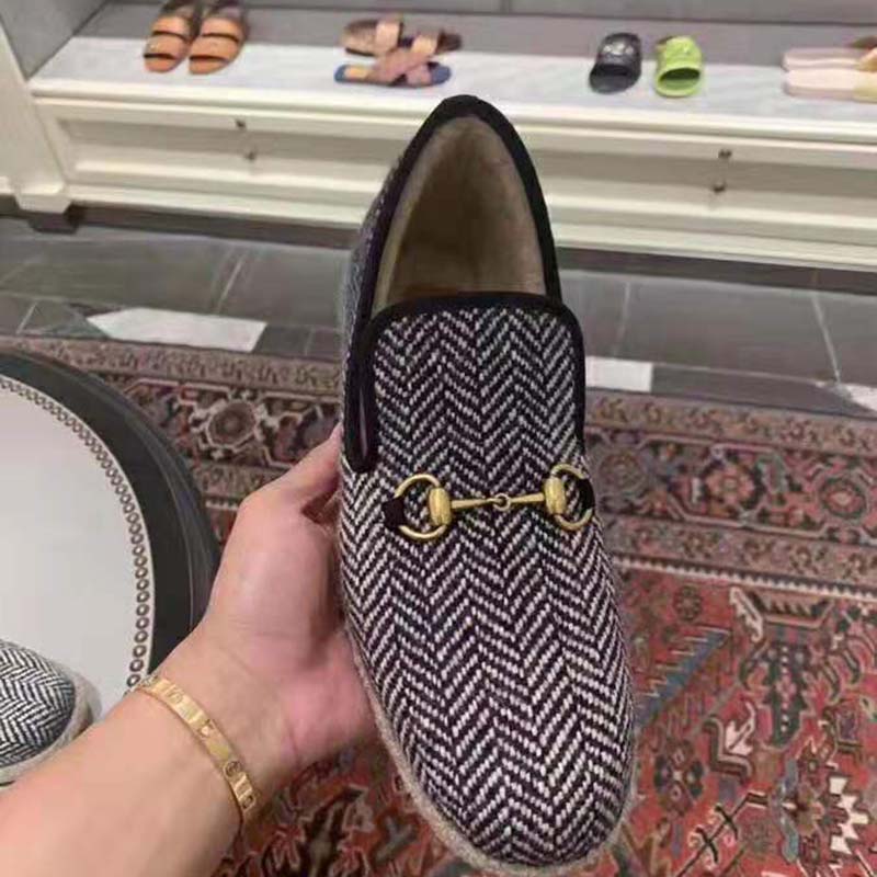 G*u*i unisex gg herringbone loafer in blue and white herringbone