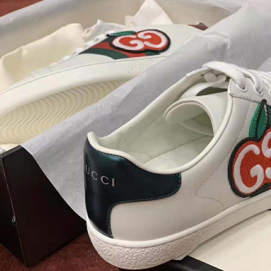 G*u*i unisex ace sneaker with gg apple in white leather 2 cm heel