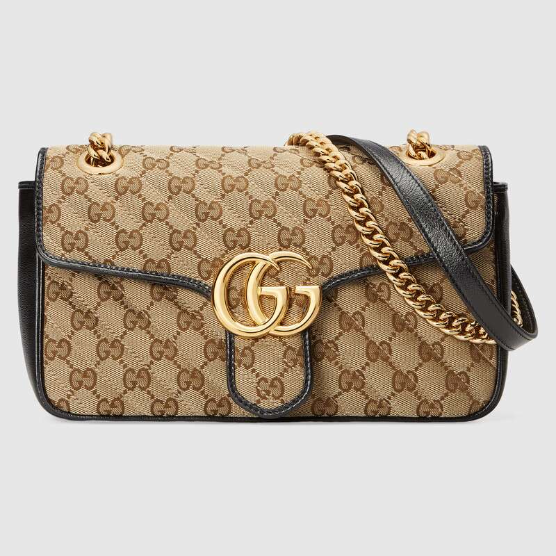 G*u*i gg women gg marmont small shoulder bag in beige/ebony diagonal matelassé original gg canvas