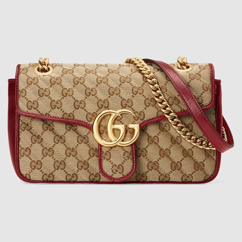 G*u*i gg women gg marmont small shoulder bag in beige/ebony diagonal matelassé original gg canvas