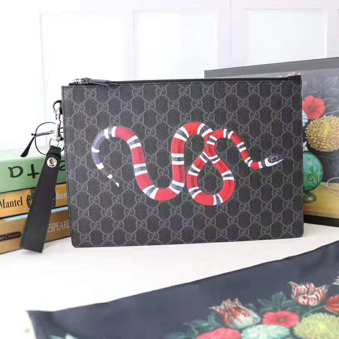 G*u*i gg men G*u*i bestiary pouch with kingsnake in black/grey gg supreme canvas