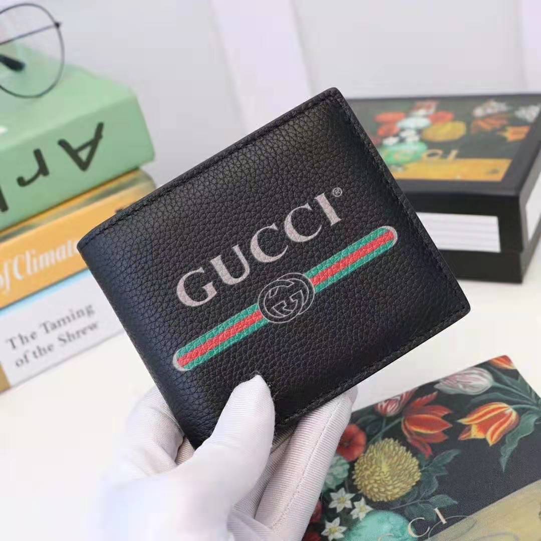 G*u*i gg men G*u*i print leather bi-fold wallet in black leather