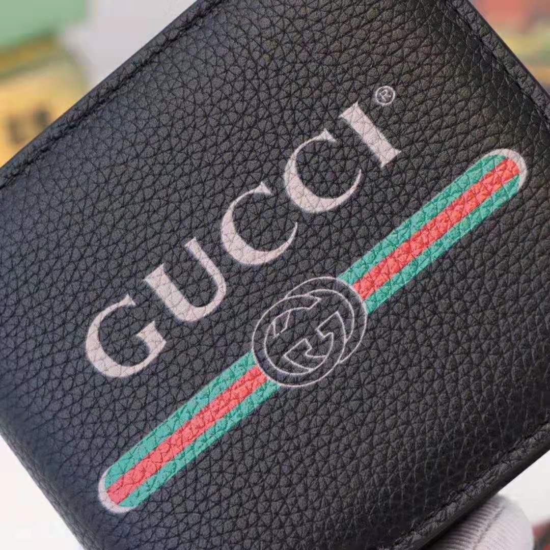 G*u*i gg men G*u*i print leather bi-fold wallet in black leather