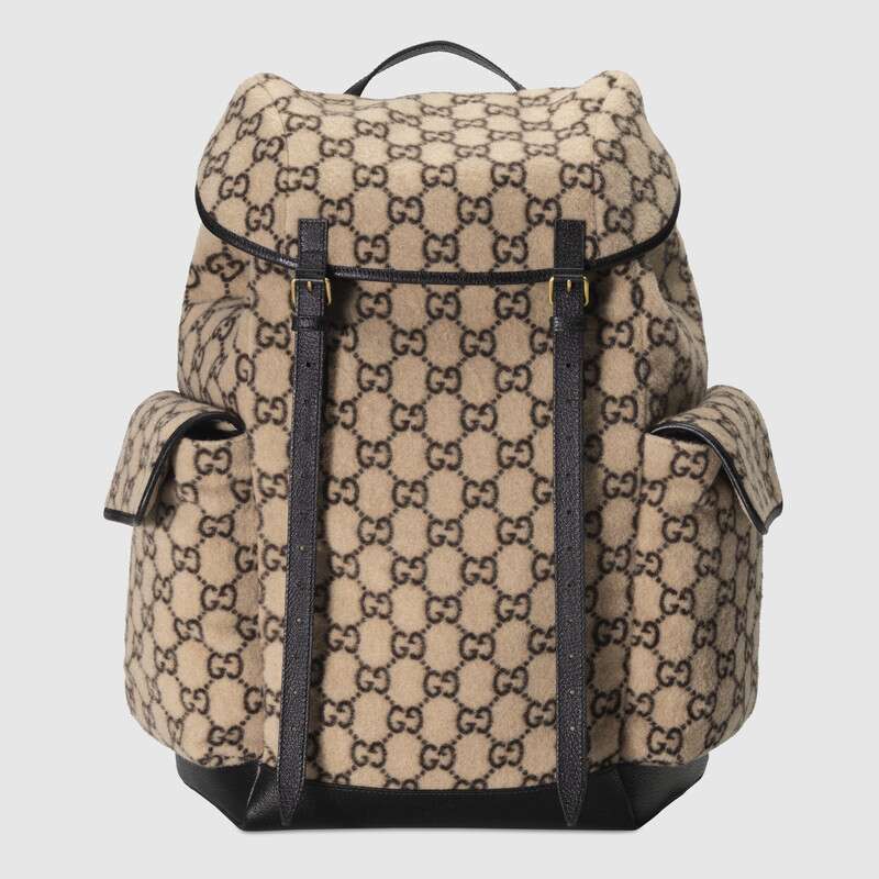 G*u*i gg unisex large gg wool backpack in wool and leather