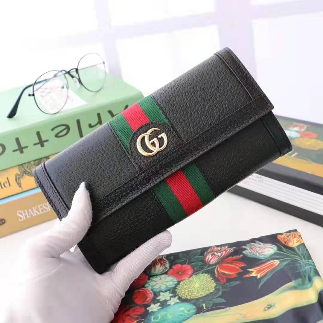 G*u*i gg unisex ophidia continental wallet in black leather