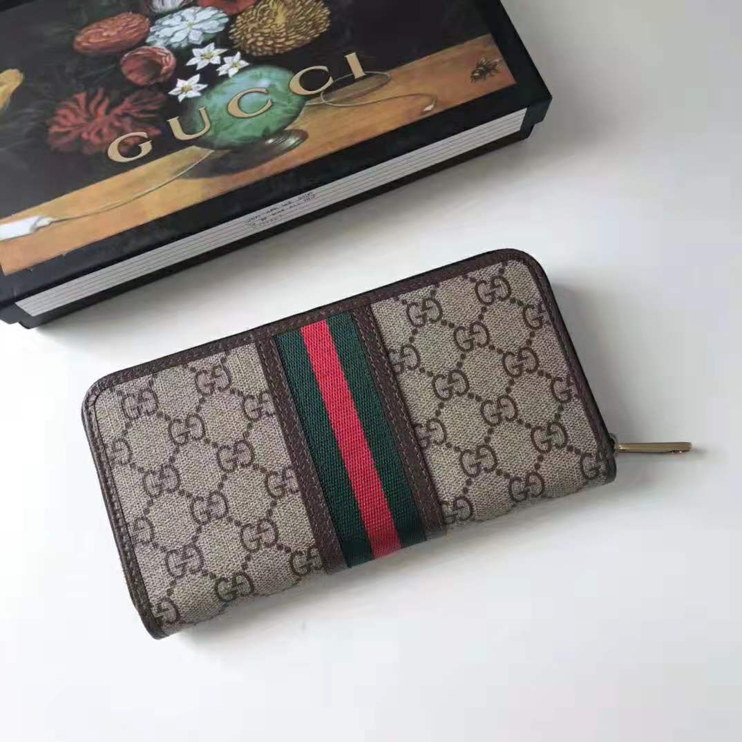 G*u*i gg unisex ophidia gg zip around wallet in beige/ebony gg supreme canvas