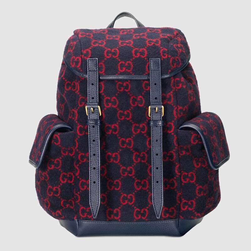 G*u*i gg unisex small gg wool backpack in wool and leather