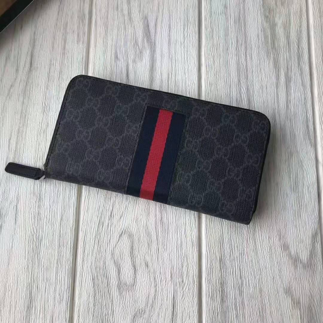 G*u*i gg unisex gg supreme web zip around wallet in black/grey gg supreme canvas