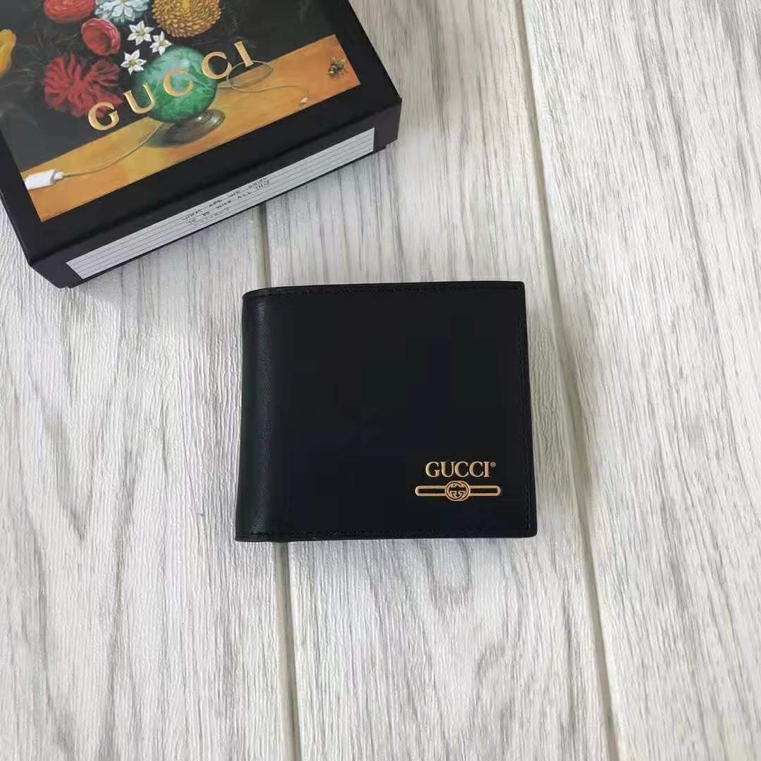 G*u*i gg unisex leather mini wallet with G*u*i logo in black leather