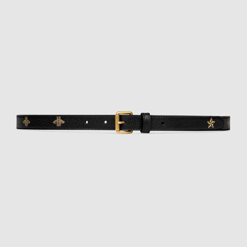 G*u*i unisex belt with bees and stars print in leather
