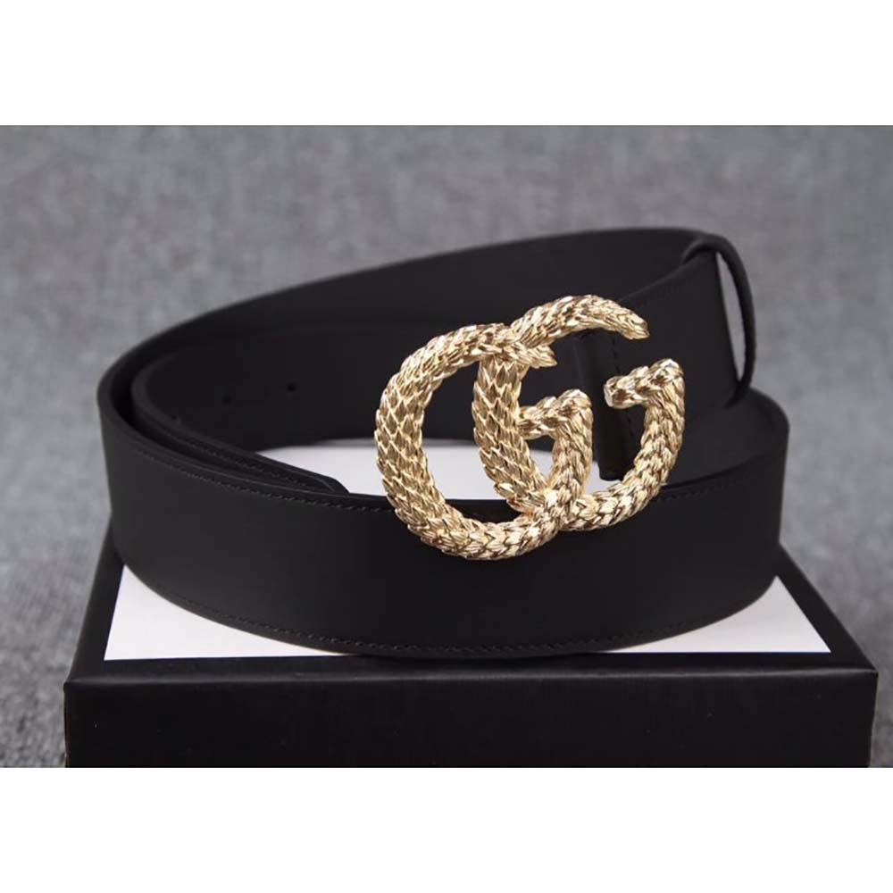 G*u*i unisex G*u*i belt with textured double g buckle in black leather
