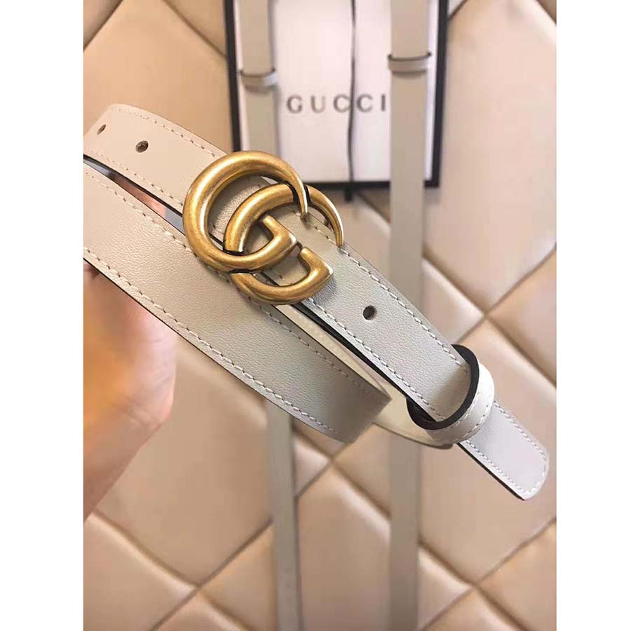 G*u*i unisex leather belt with double g buckle in 2cm width-white