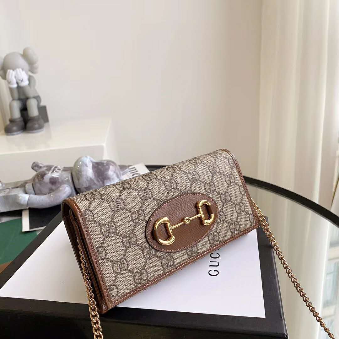 G*u*i gg unisex G*u*i 1955 horsebit wallet with chain-brown