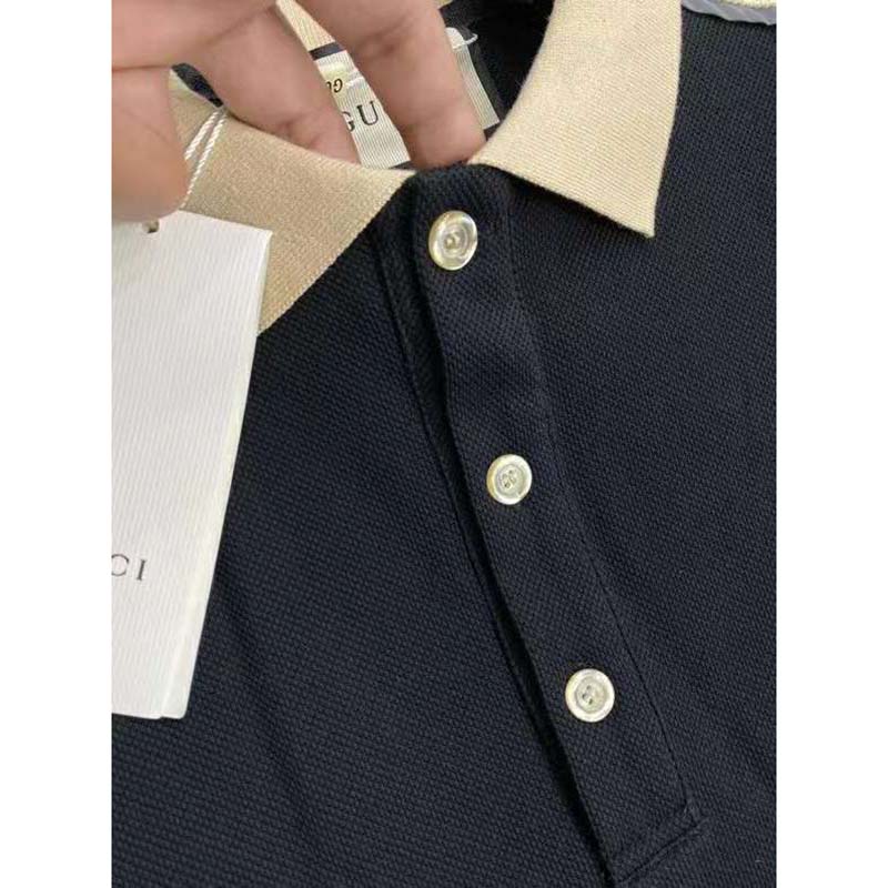 G*u*i gg women polo with interlocking g stripe black cotton