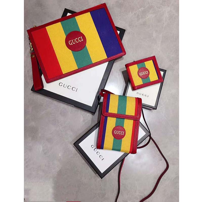 G*u*i gg unisex baiadera stripe canvas pouch G*u*i script logo