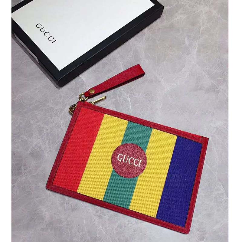 G*u*i gg unisex baiadera stripe canvas pouch G*u*i script logo