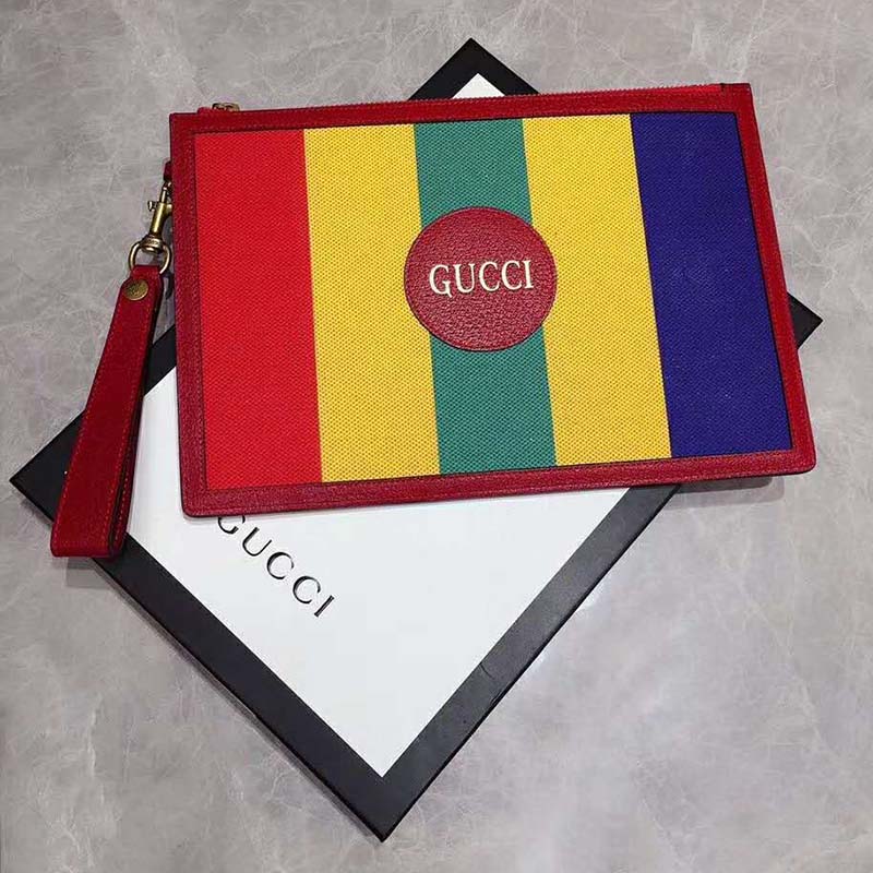 G*u*i gg unisex baiadera stripe canvas pouch G*u*i script logo