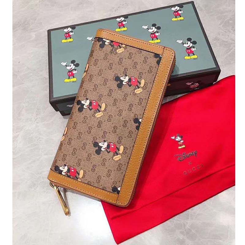 G*u*i gg unisex disney x G*u*i zip around wallet-brown