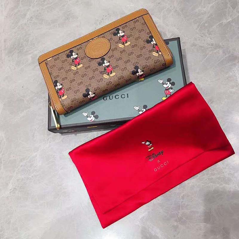 G*u*i gg unisex disney x G*u*i zip around wallet-brown