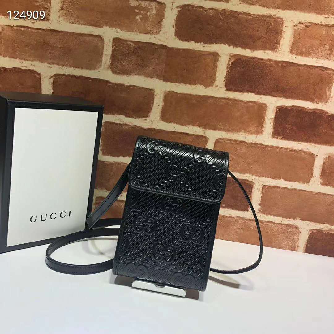 G*u*i gg unisex gg embossed mini bag black embossed leather