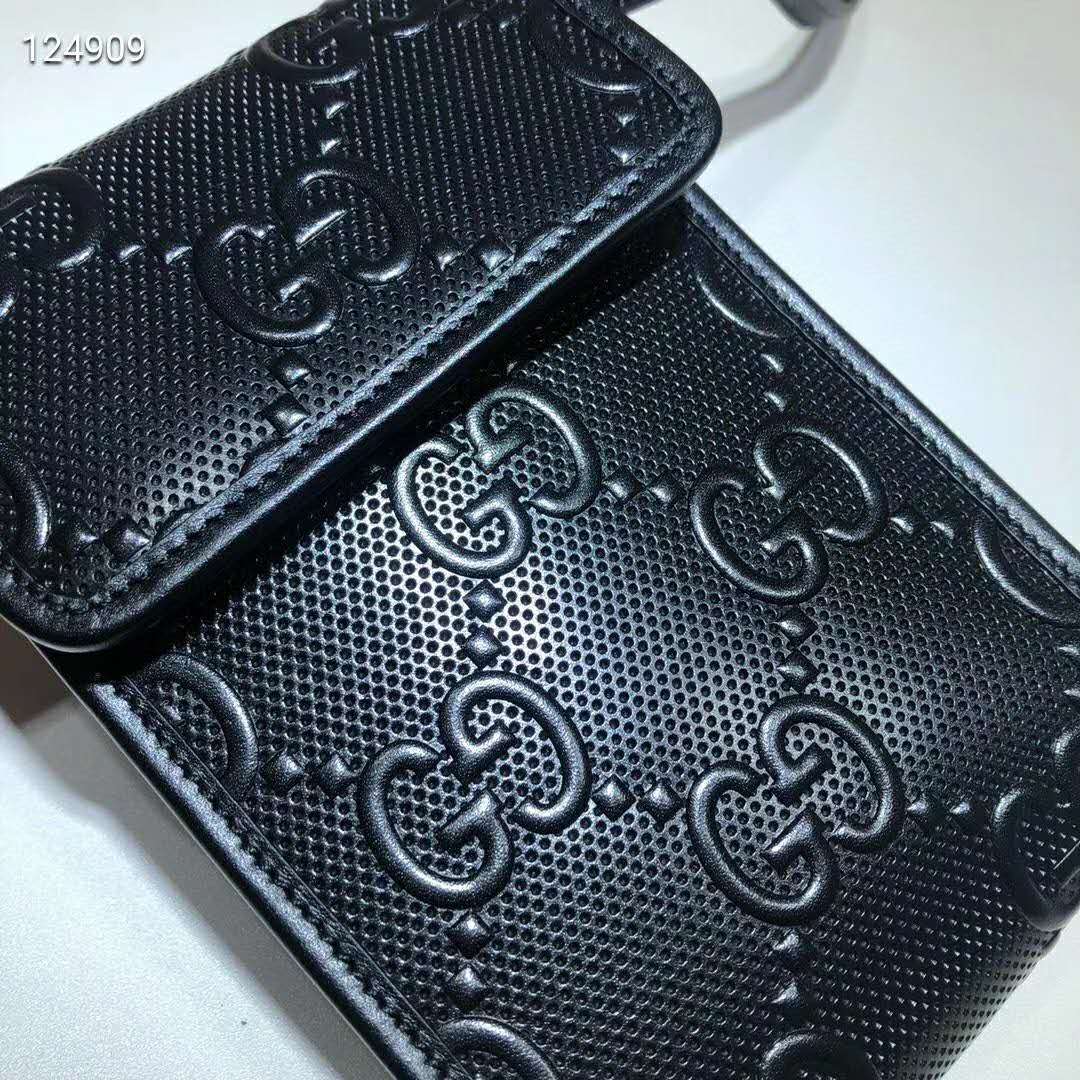 G*u*i gg unisex gg embossed mini bag black embossed leather