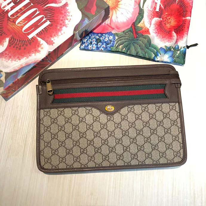 G*u*i gg unisex ophidia gg pouch beige/ebony gg supreme canvas
