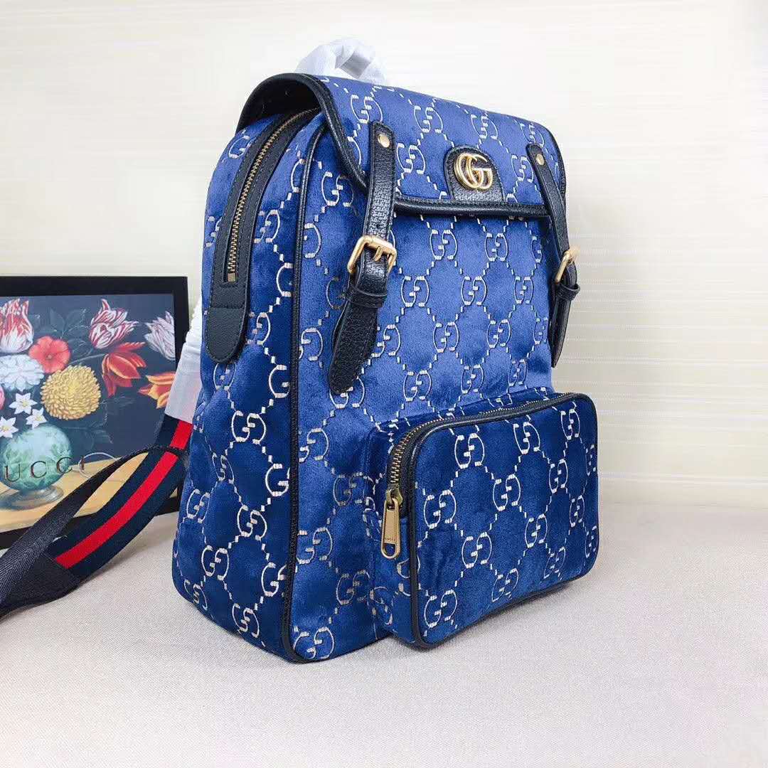 G*u*i gg unisex small gg velvet backpack blue beige gg velvet