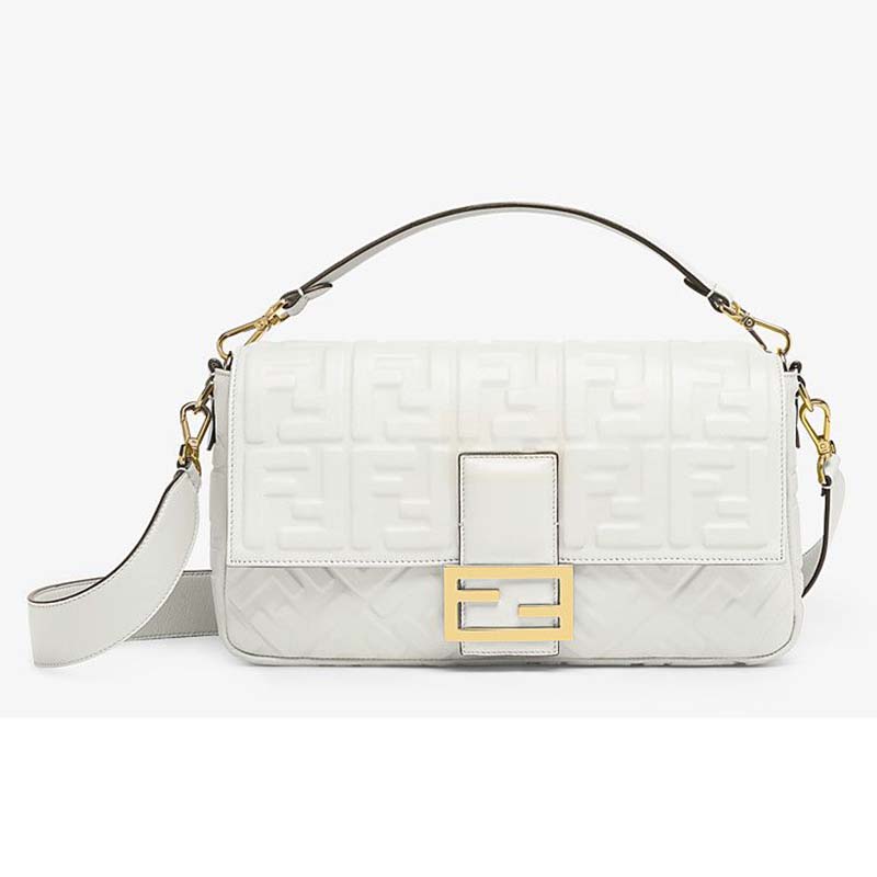Fendi Women Baguette Large Leather Bag Lambskin All-Over FF
