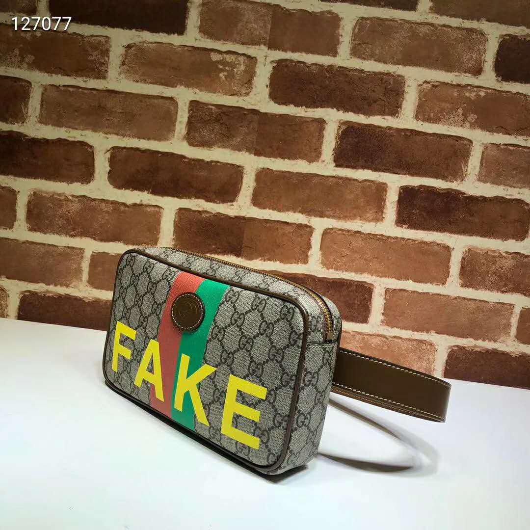 G*u*i unisex ‘fake/not’ print cosmetic case gg supreme canvas