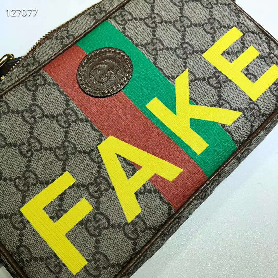 G*u*i unisex ‘fake/not’ print cosmetic case gg supreme canvas