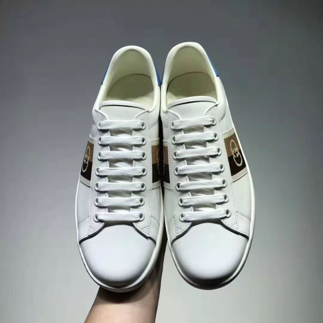 G*u*i gg unisex ace sneaker with interlocking g white leather light blue