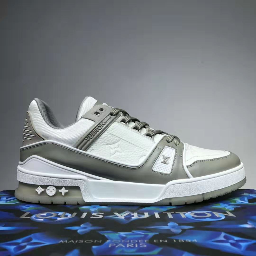 Louis Vuitton LV Men LV Trainer Sneaker Monogram-Embossed Calf Leather-Gray