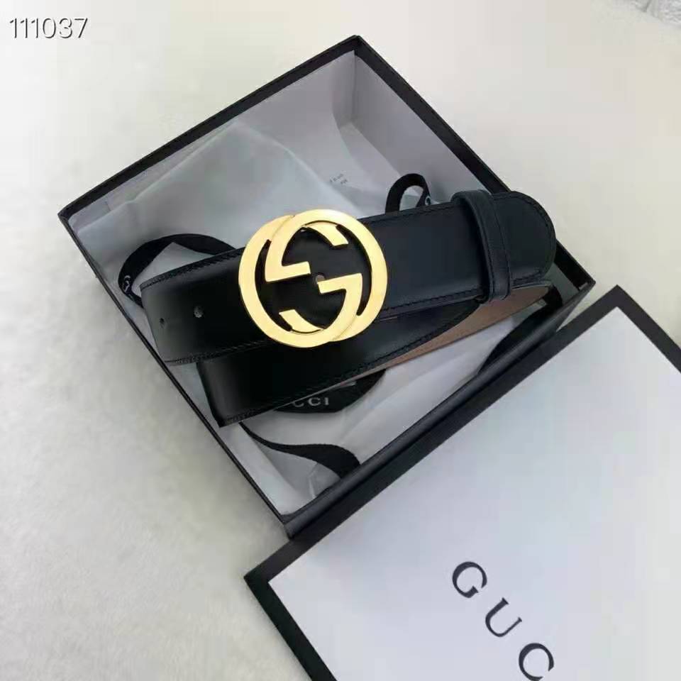 G*u*i gg unisex leather belt with interlocking g buckle 4 cm width