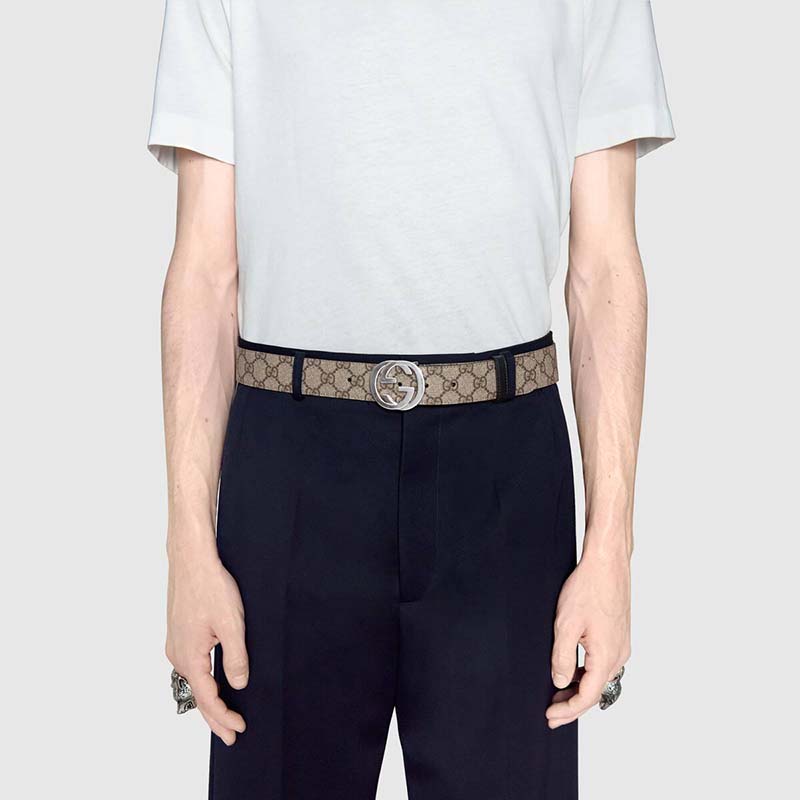G*u*i unisex gg supreme belt with g buckle beige/ebony supreme canvas 4 cm width