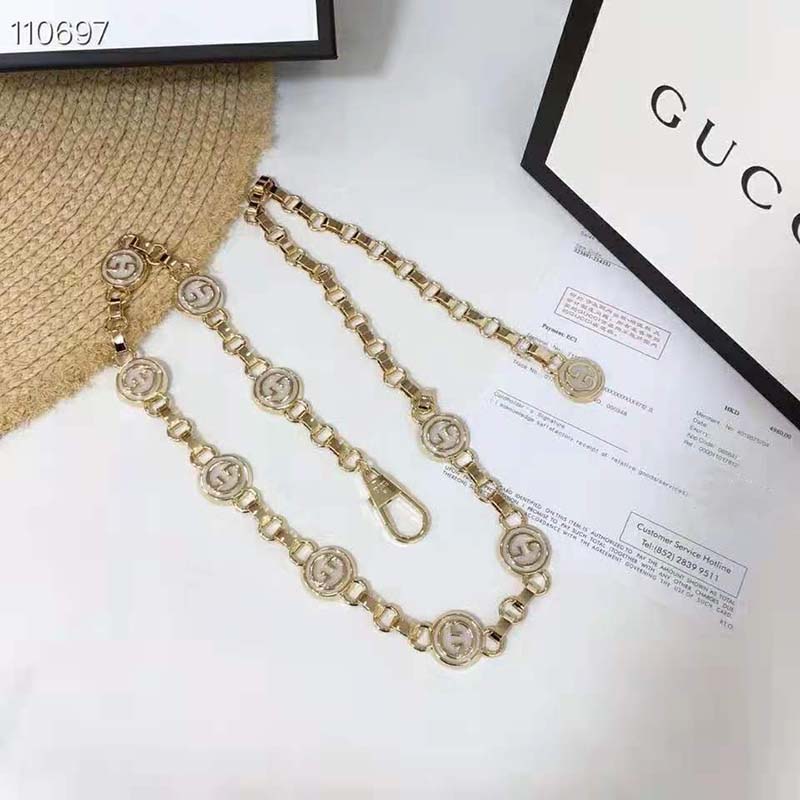 G*u*i women interlocking g chain belt shiny gold-toned metal double chain
